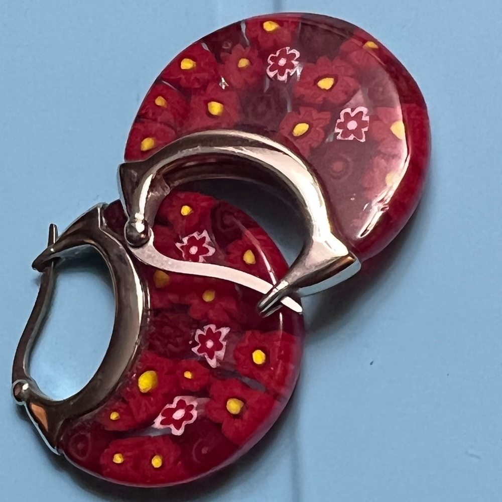 Murano millefiori designed glass FLOWER EARRINGS (large but not heavy!) - Picture 12 of 12